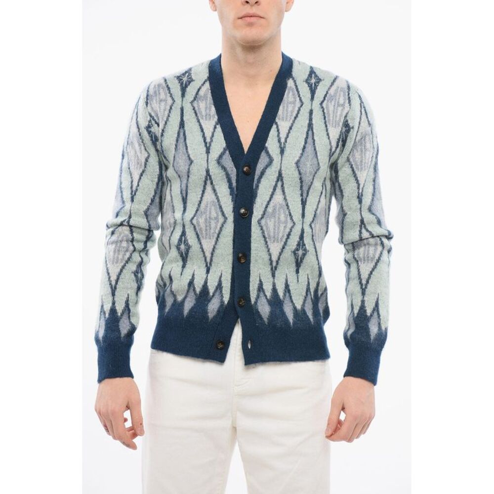 Mohair-Blend Cardigan with Diamond Pattern